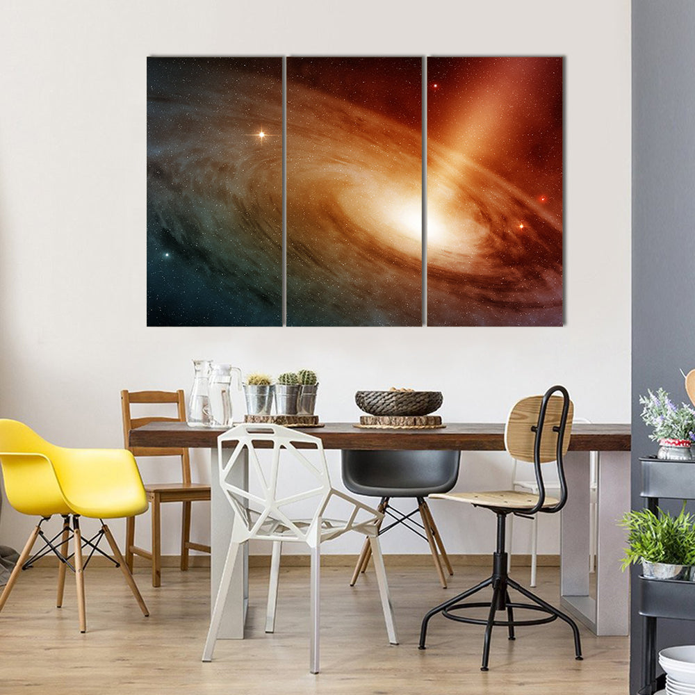Spiral Galaxy System In The Presence Of Glittery Stars Multi Panel Canvas Wall Art