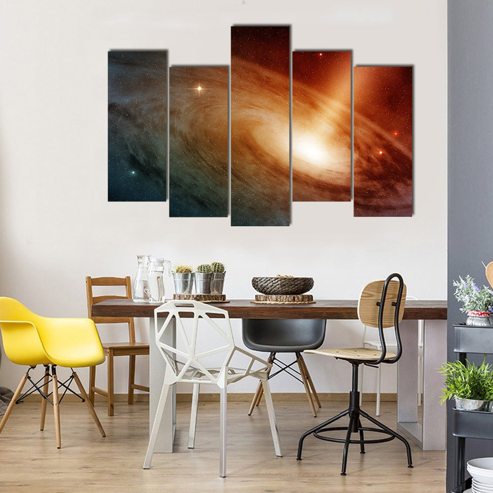 Spiral Galaxy System In The Presence Of Glittery Stars Multi Panel Canvas Wall Art