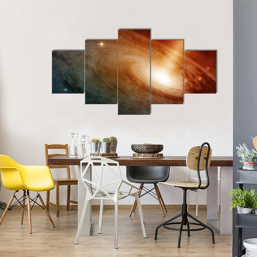 Spiral Galaxy System In The Presence Of Glittery Stars Multi Panel Canvas Wall Art