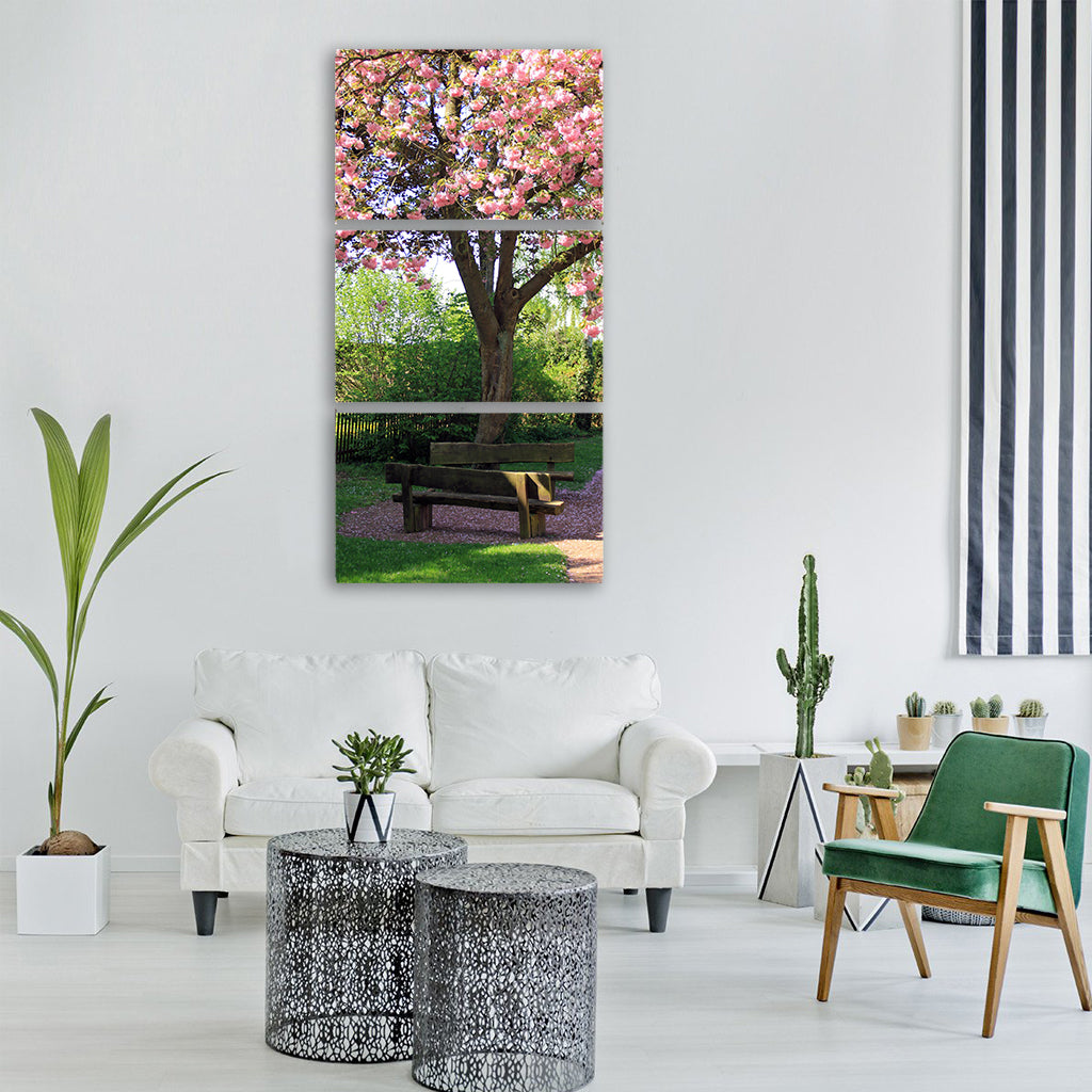 spring bank tree pink blossom Vertical Canvas Wall Art