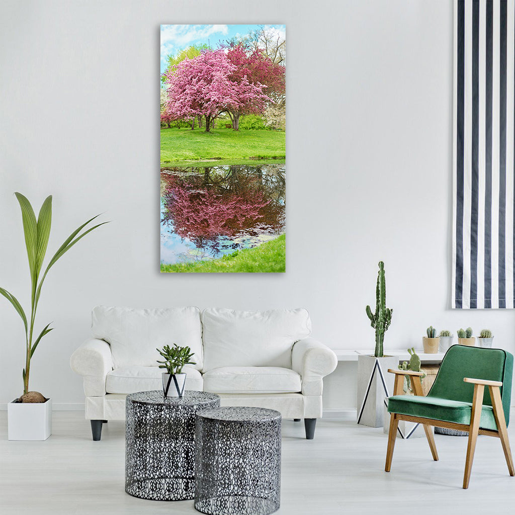 spring pink flowers pink tree Vertical Canvas Wall Art