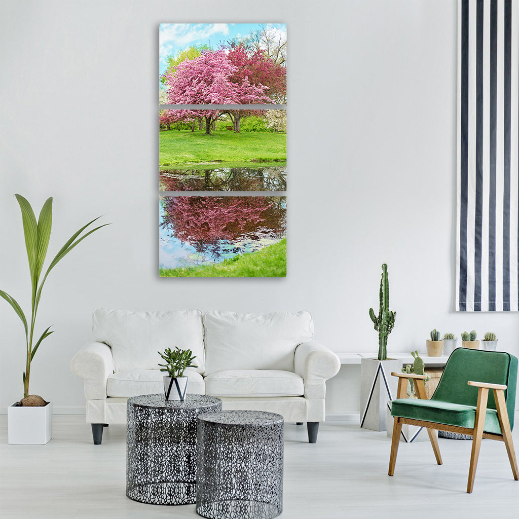 spring pink flowers pink tree Vertical Canvas Wall Art