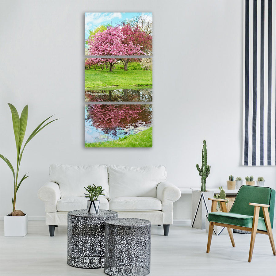 spring pink flowers pink tree Vertical Canvas Wall Art