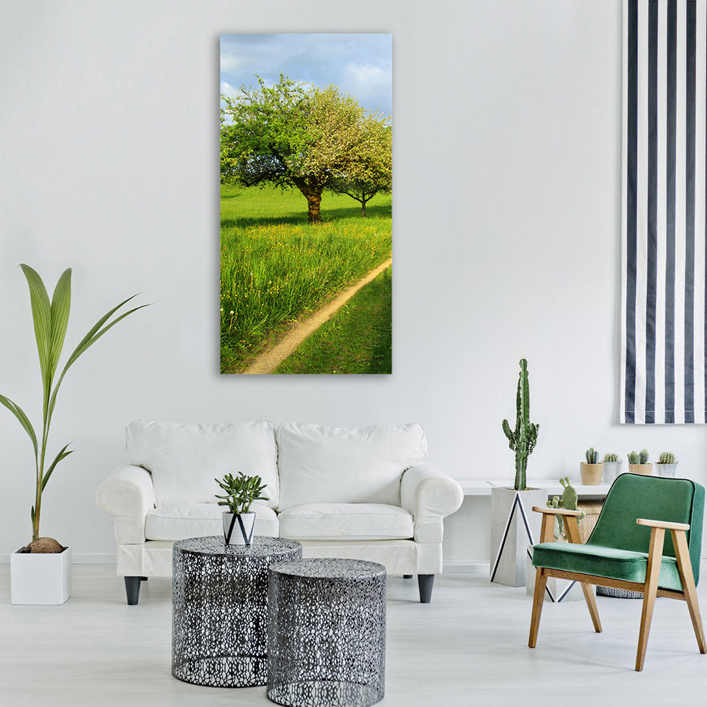 spring trees away field meadow Vertical Canvas Wall Art