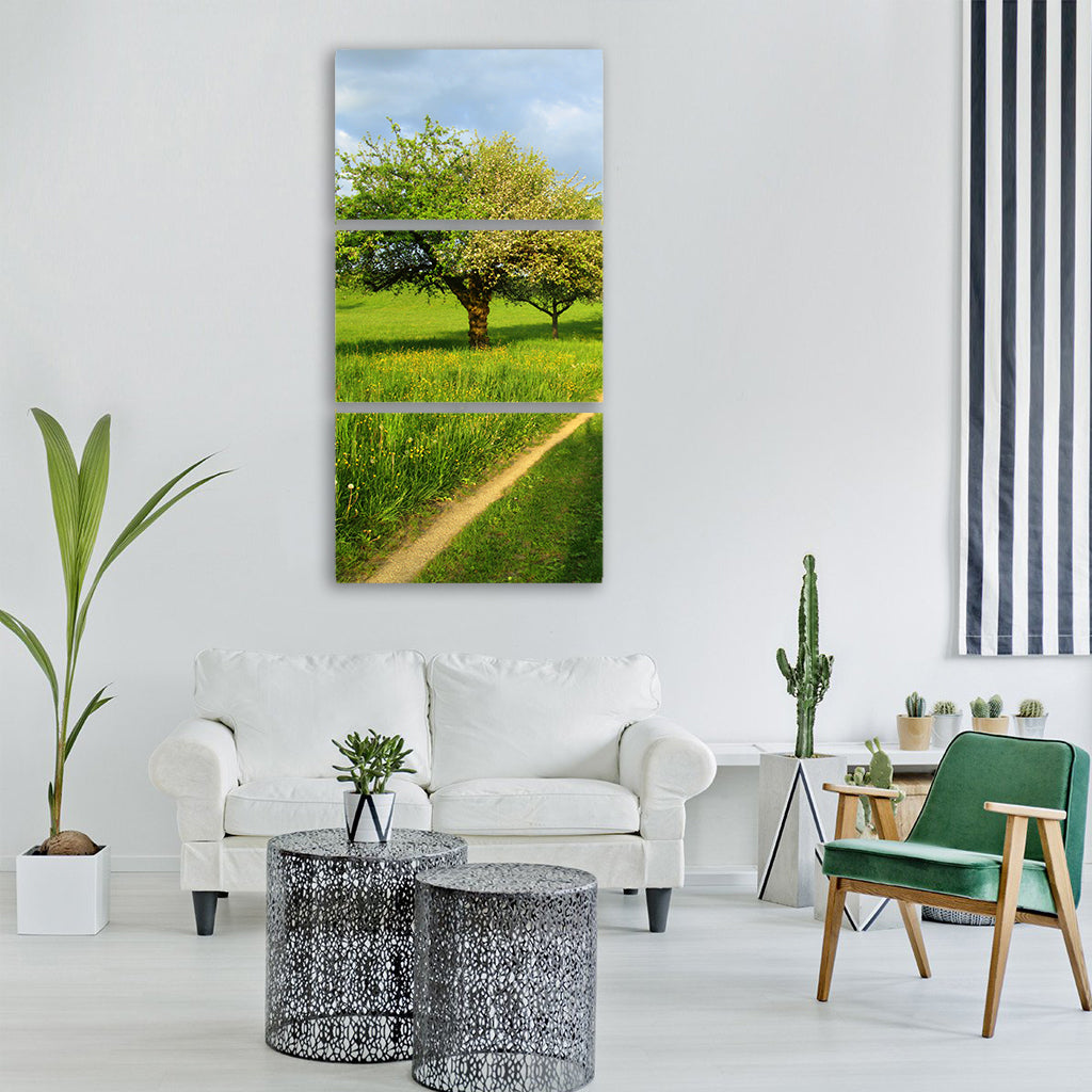spring trees away field meadow Vertical Canvas Wall Art