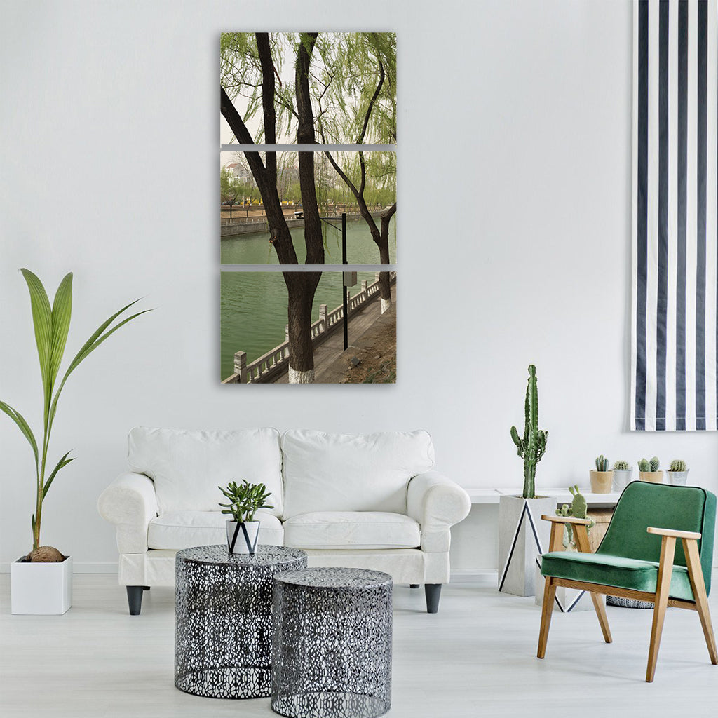 spring running water willow green Vertical Canvas Wall Art
