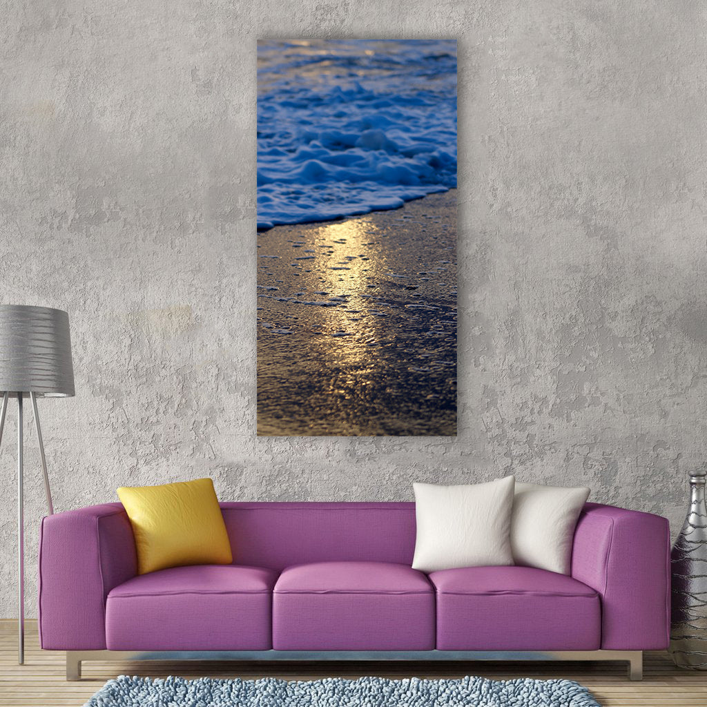 Sun beach wave sea sand sunset Vertical Canvas Wall Art