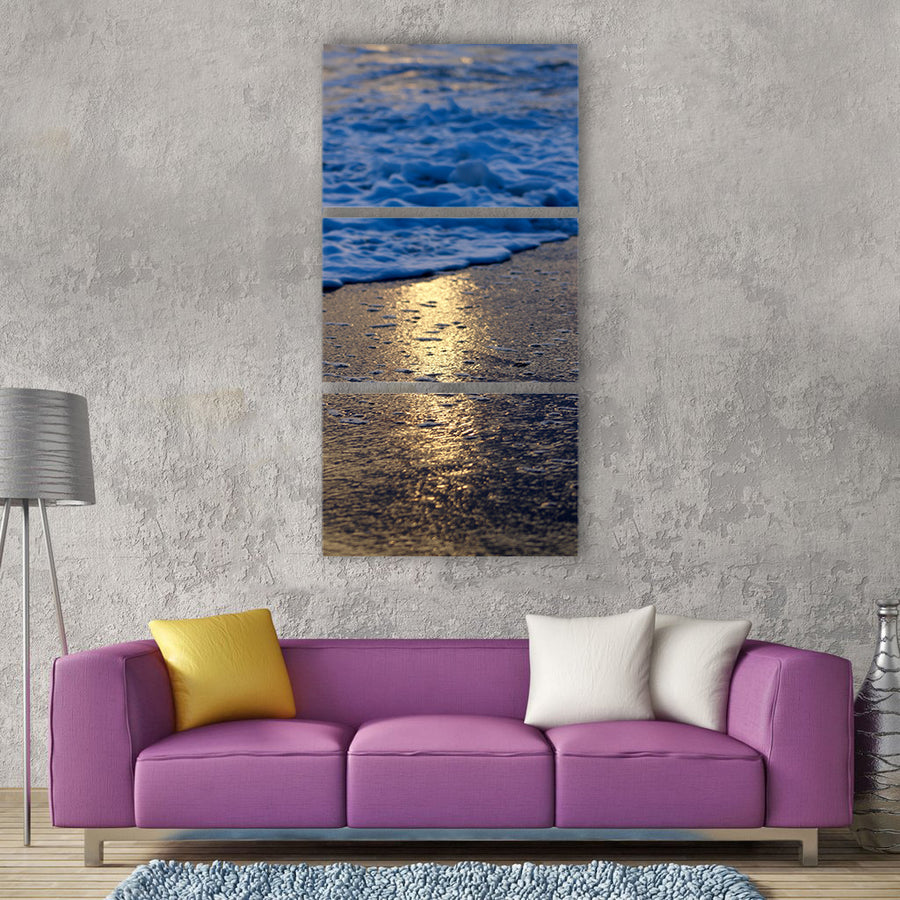 Sun beach wave sea sand sunset Vertical Canvas Wall Art