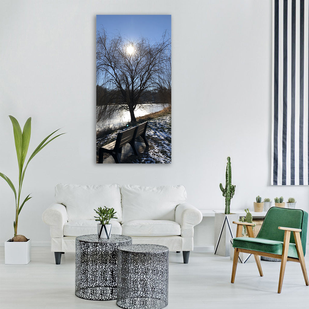sun pond water lake sky scenery Vertical Canvas Wall Art