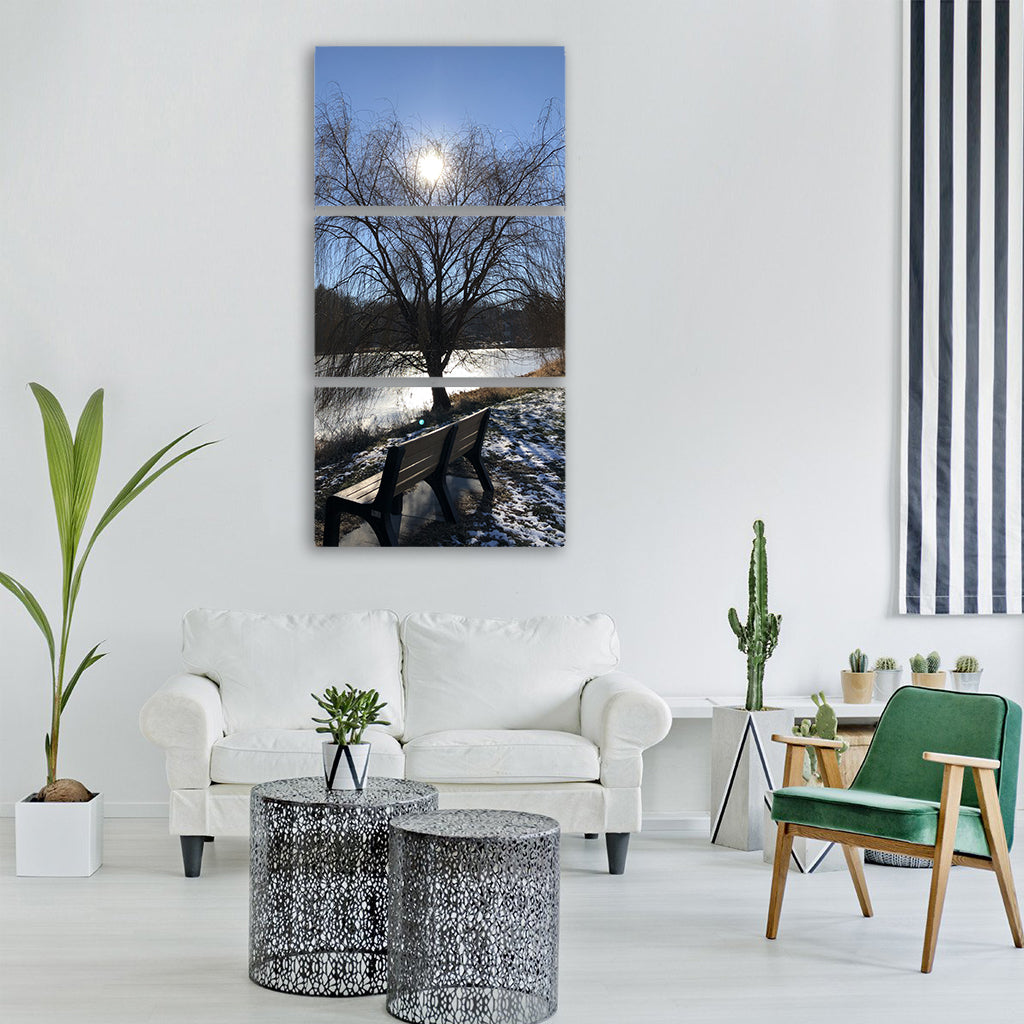 sun pond water lake sky scenery Vertical Canvas Wall Art