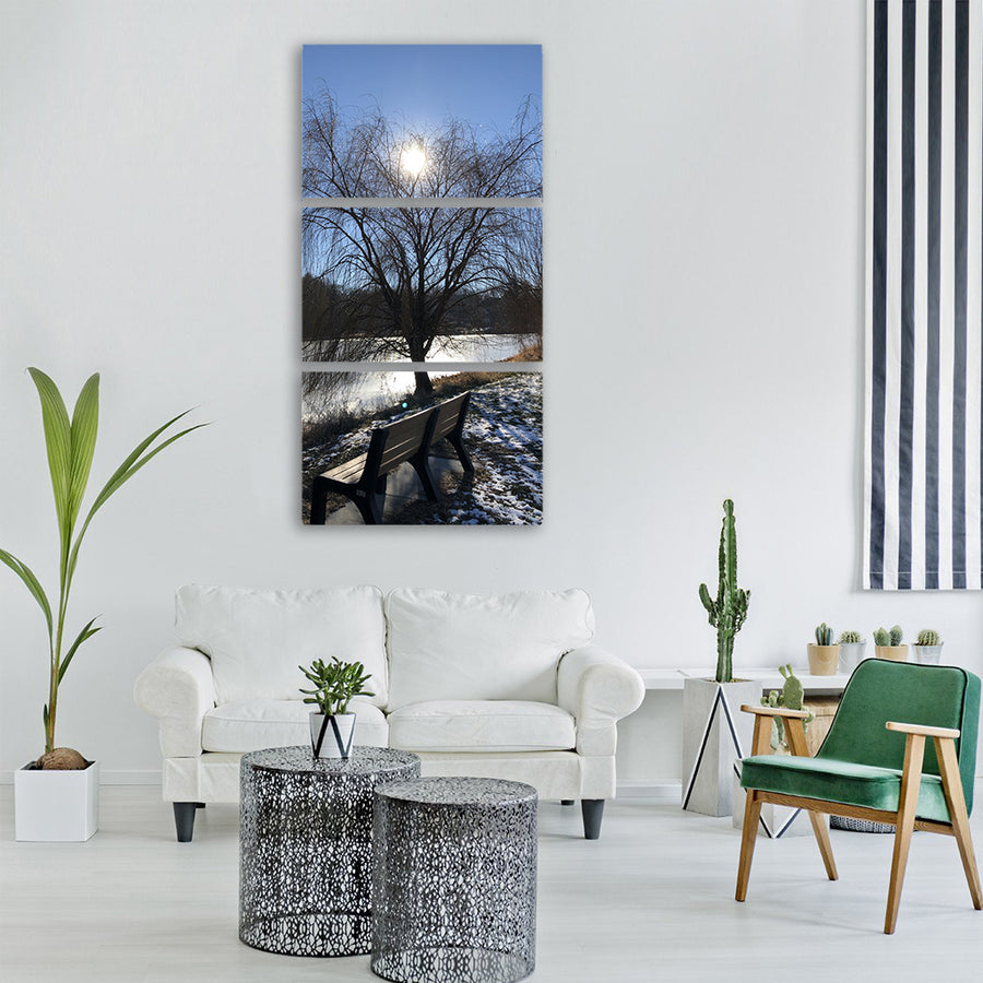 sun pond water lake sky scenery Vertical Canvas Wall Art