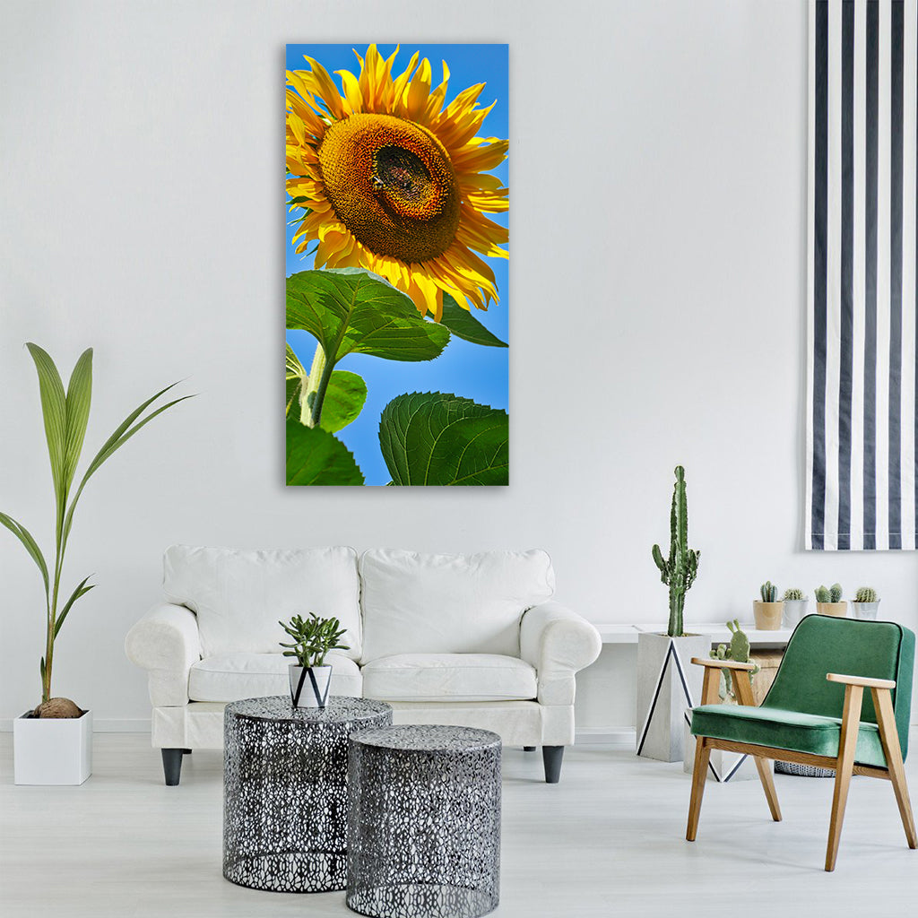 sunflower blossom bloom yellow Vertical Canvas Wall Art