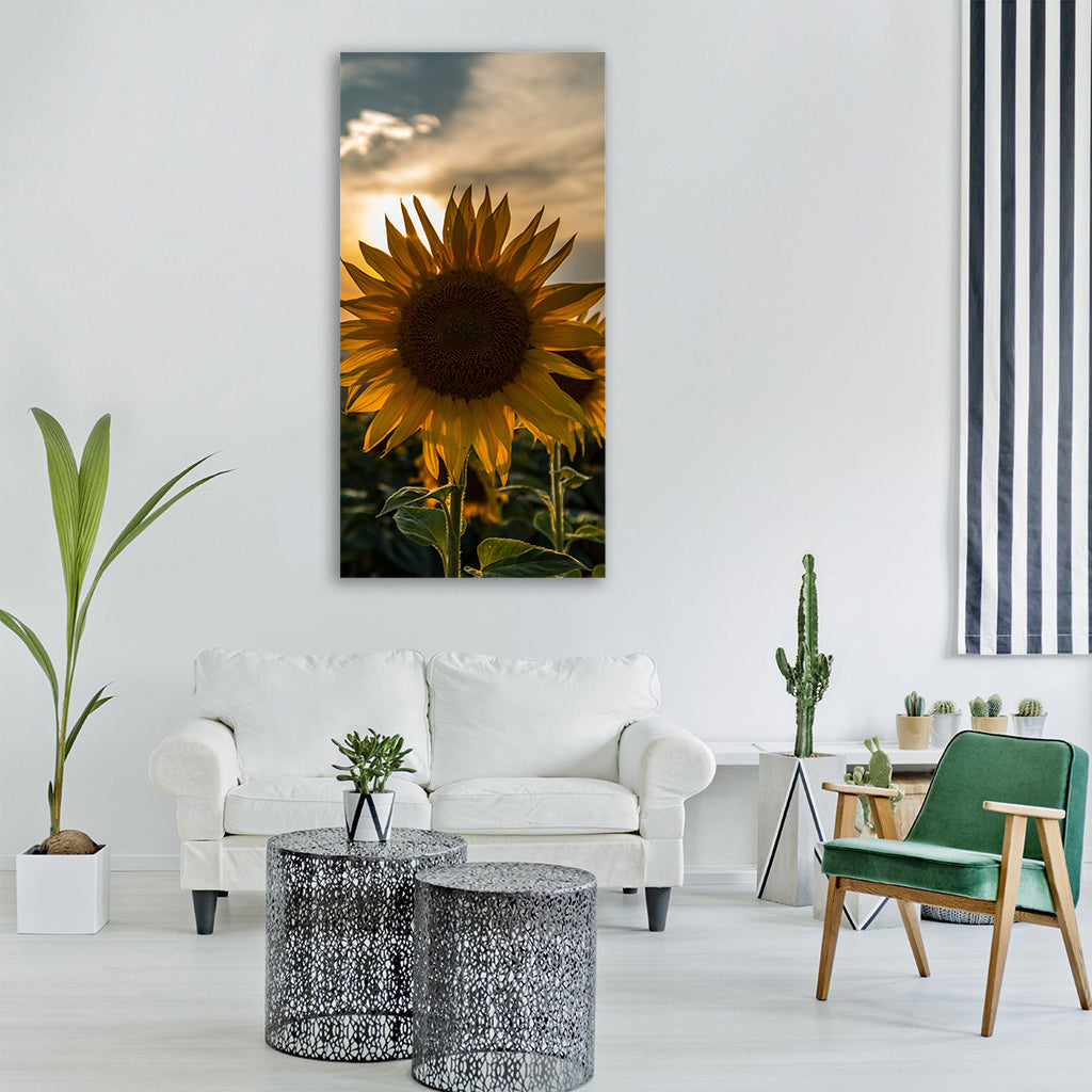 sunflower sunset summer nature sky Vertical Canvas Wall Art