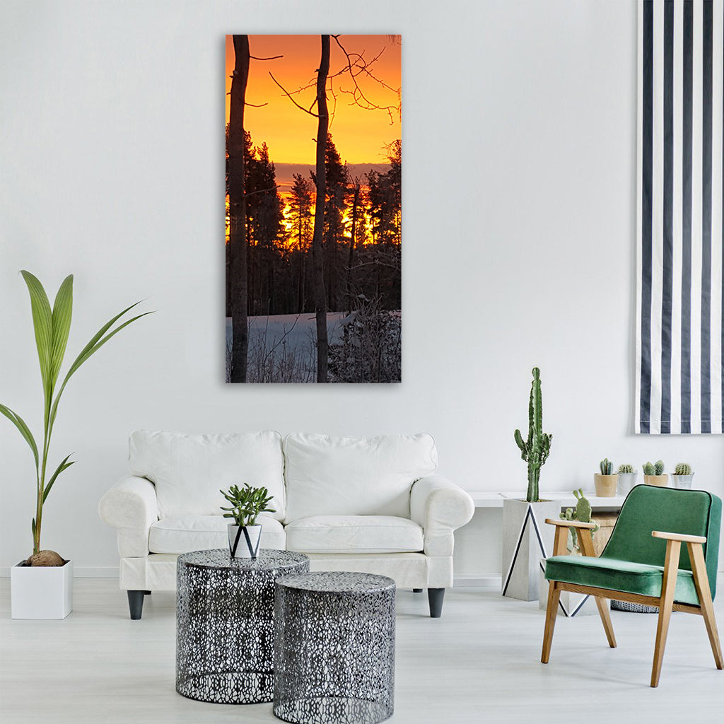 sunrise forest tree morning sky Vertical Canvas Wall Art