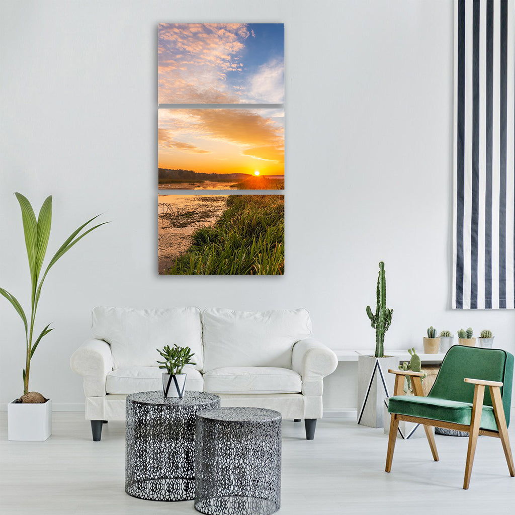 sunrise river sky landscape water Vertical Canvas Wall Art