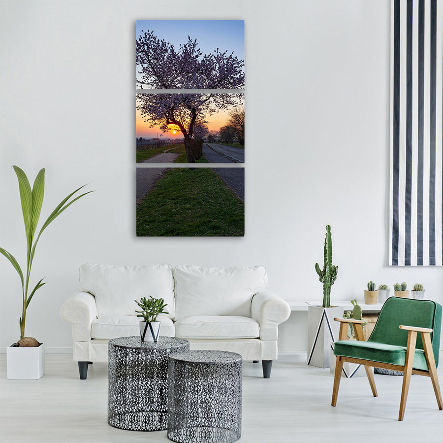 sunrise almonds spring pink tree Vertical Canvas Wall Art