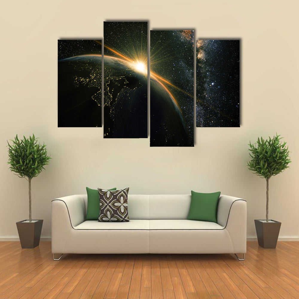 It’s Time For Morning To Rock The Space And Milky Way Galaxy Multi Panel Canvas Wall Art