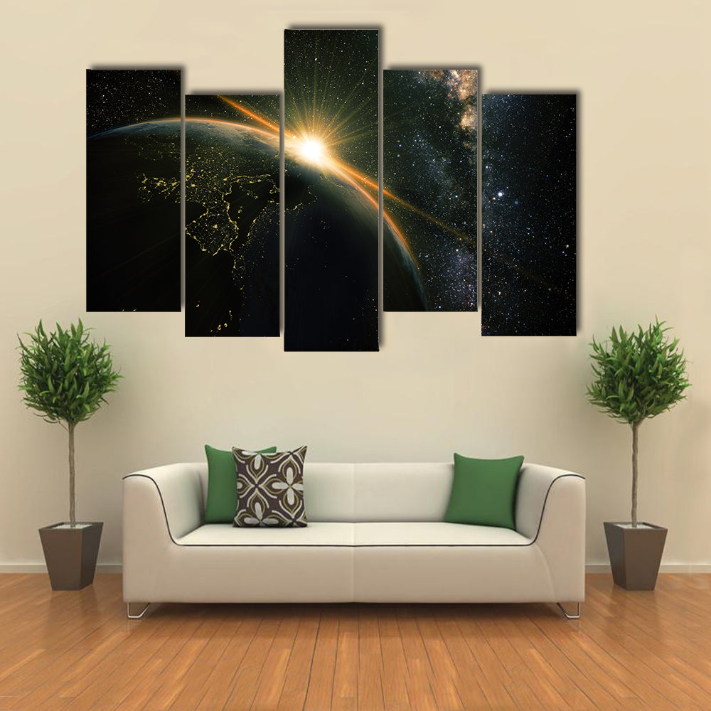It’s Time For Morning To Rock The Space And Milky Way Galaxy Multi Panel Canvas Wall Art