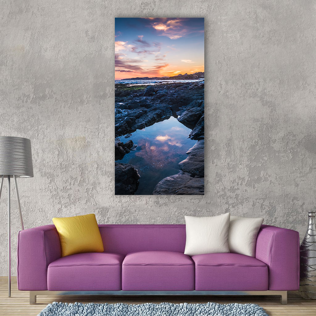 Sunset beach costa blue sky Vertical Canvas Wall Art