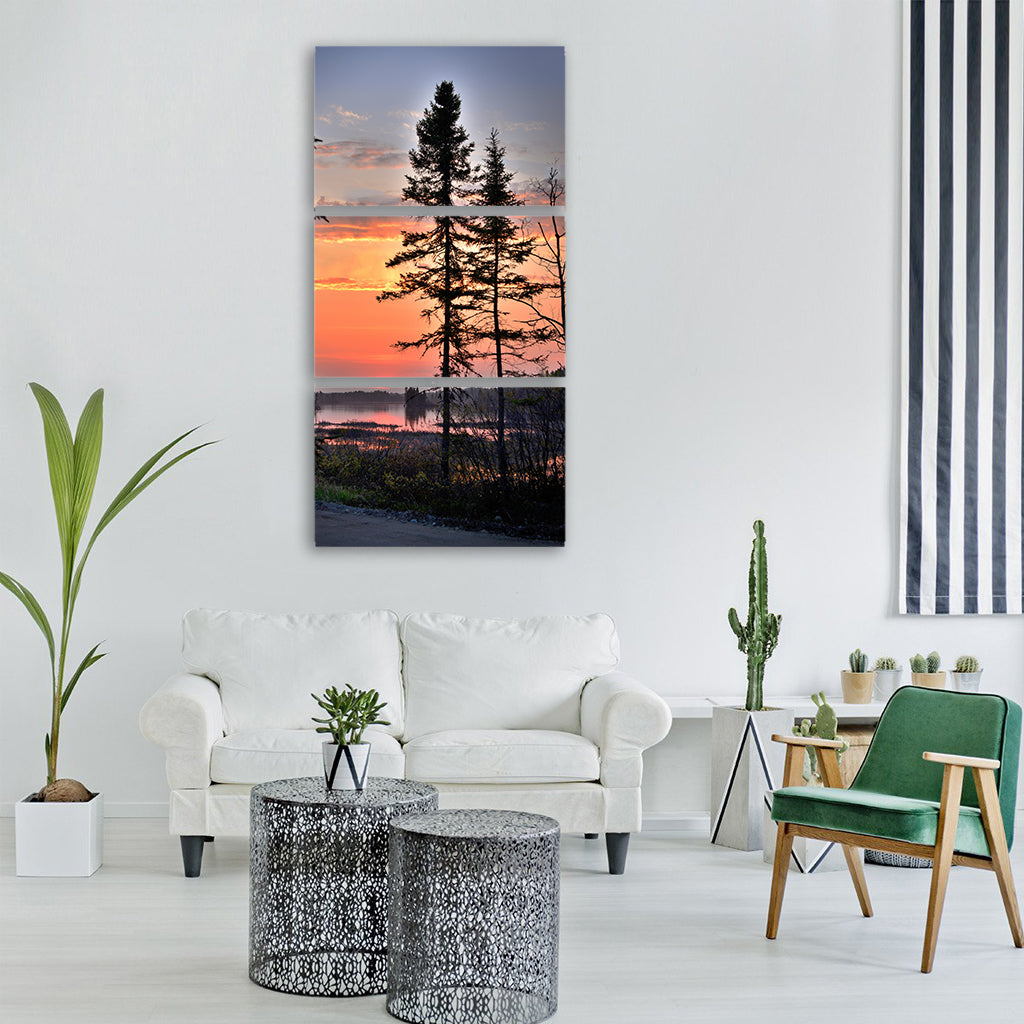 sunset twilight lake sky landscape Vertical Canvas Wall Art