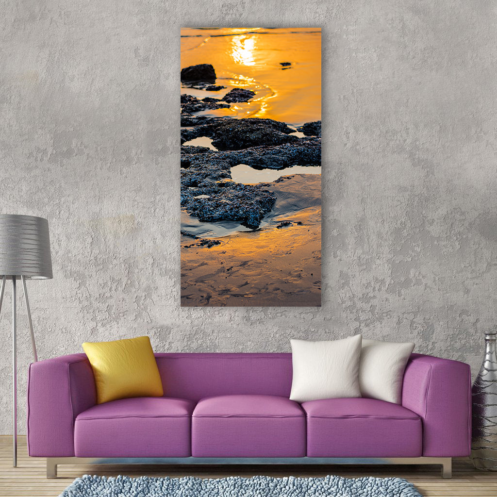 Sunset beach ocean sea Vertical Canvas Wall Art