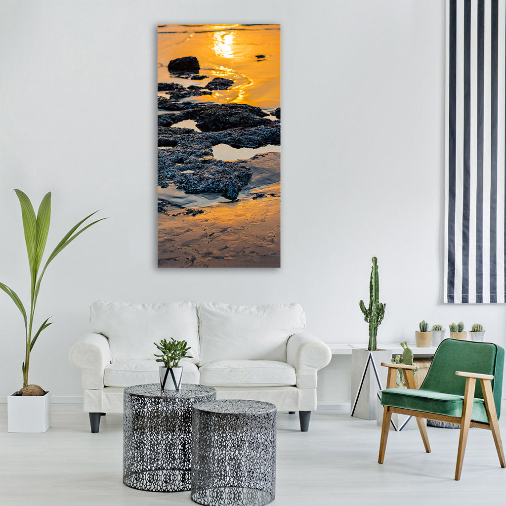 sunset beach ocean sea Vertical Canvas Wall Art