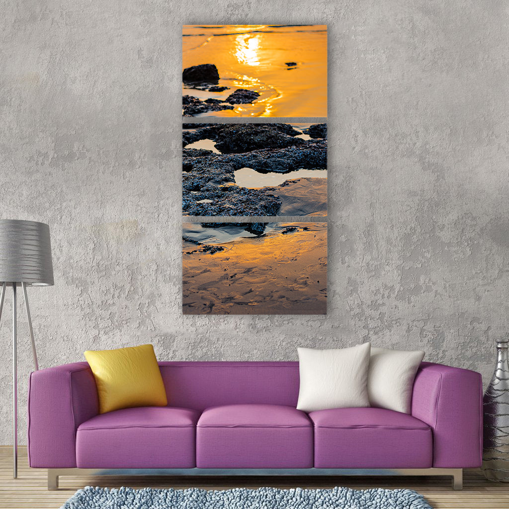 Sunset beach ocean sea Vertical Canvas Wall Art