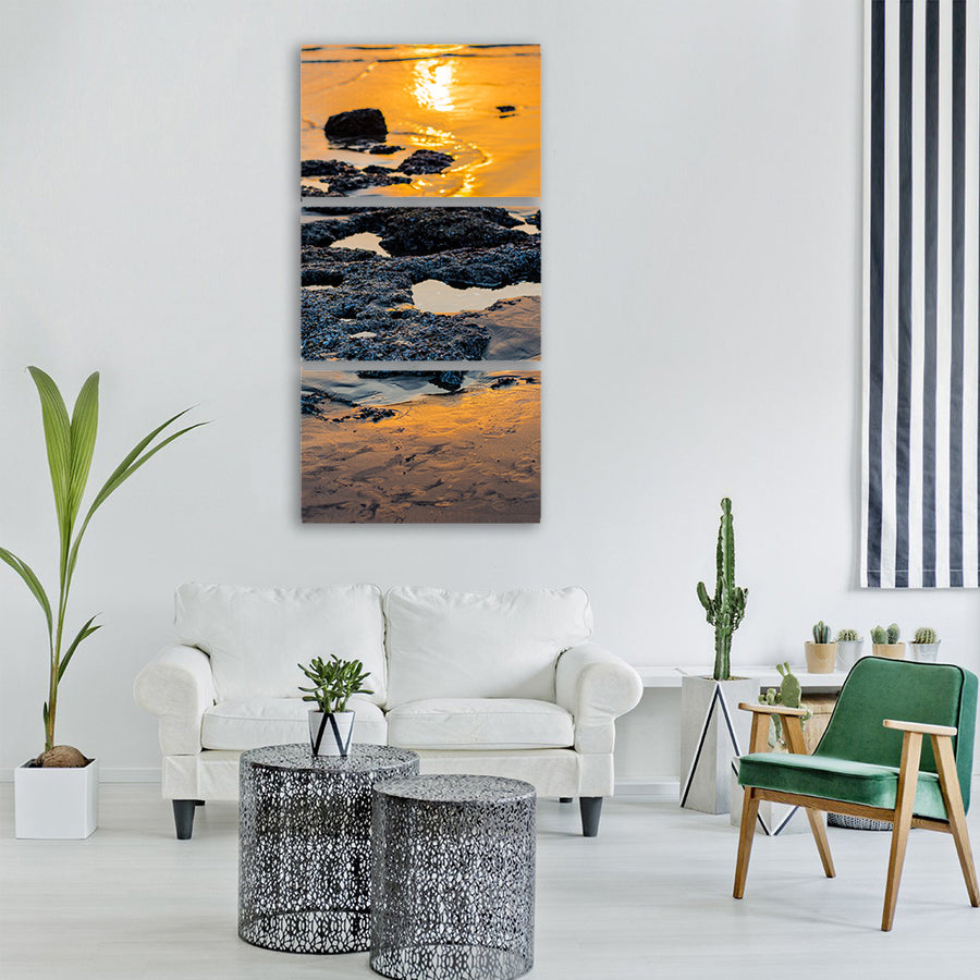 sunset beach ocean sea Vertical Canvas Wall Art