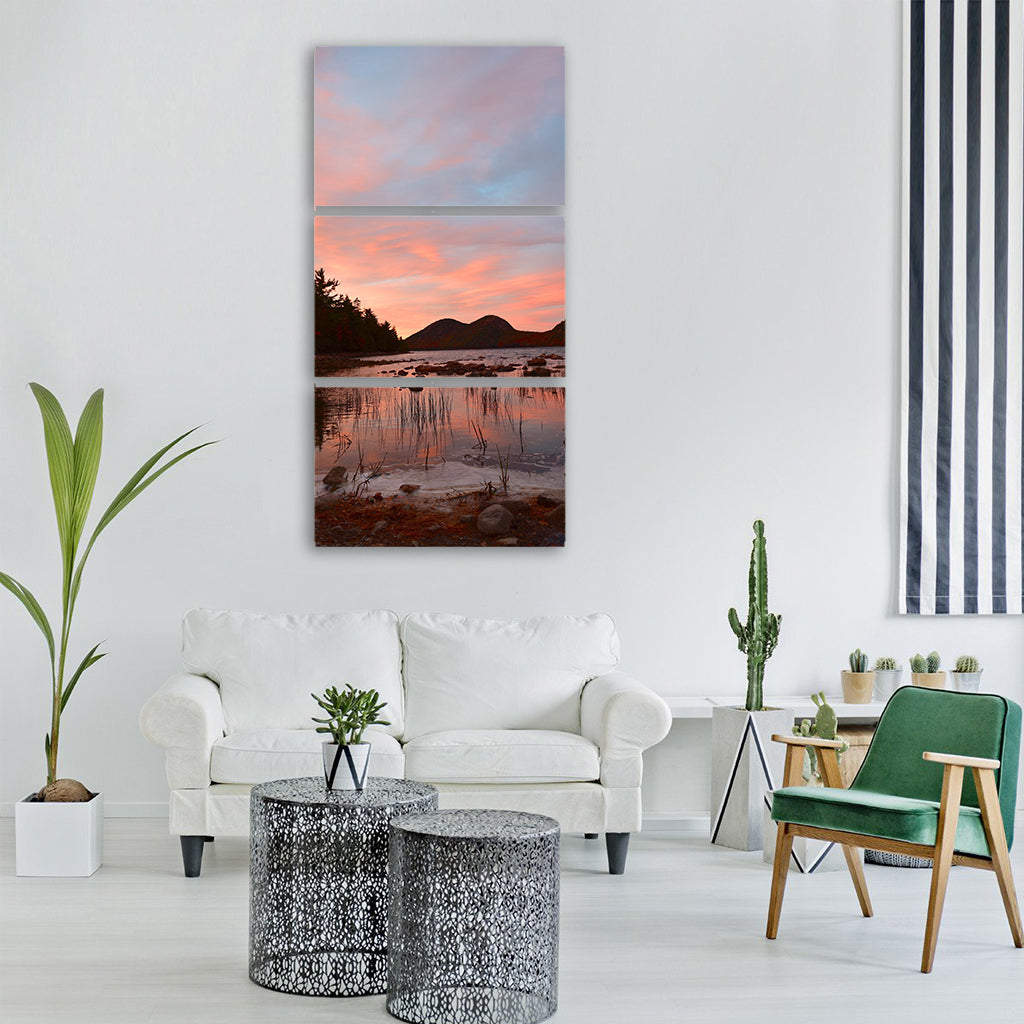 sunset lake sky reflection water Vertical Canvas Wall Art