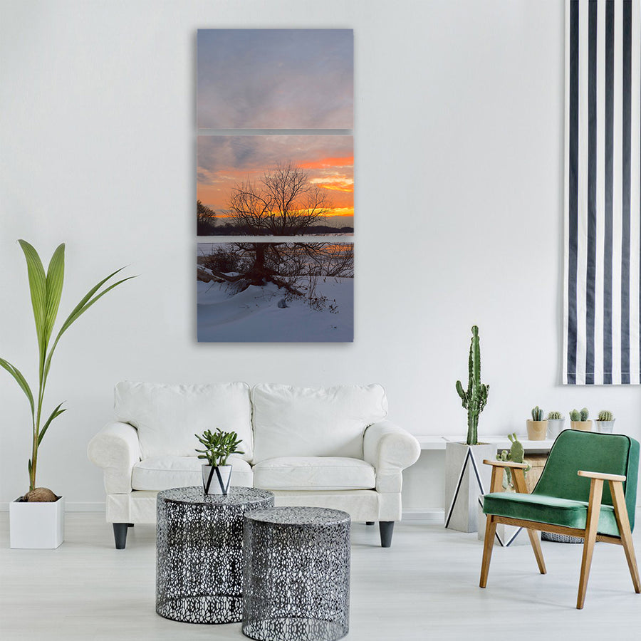 sunset winter frozen landscape Vertical Canvas Wall Art