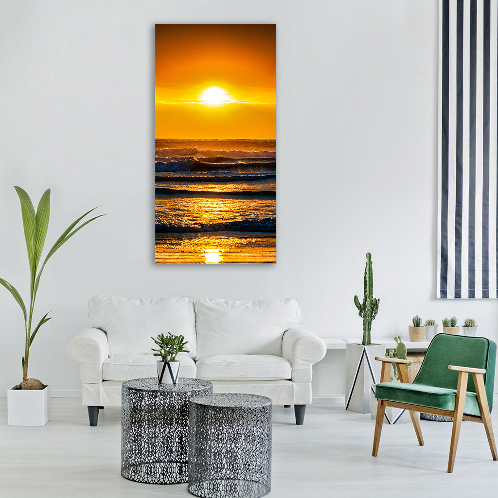 sunset ocean clouds beach sea sky Vertical Canvas Wall Art