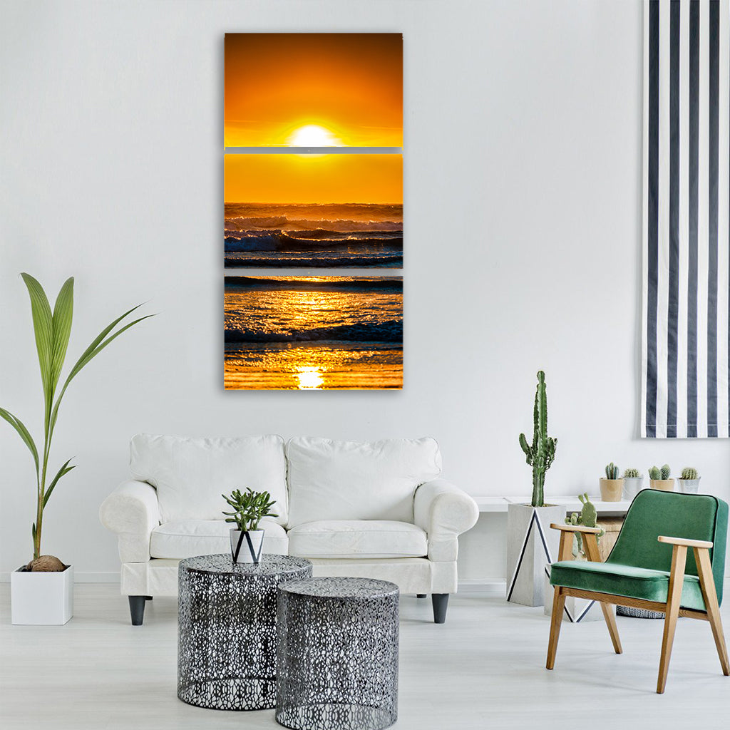 sunset ocean clouds beach sea sky Vertical Canvas Wall Art