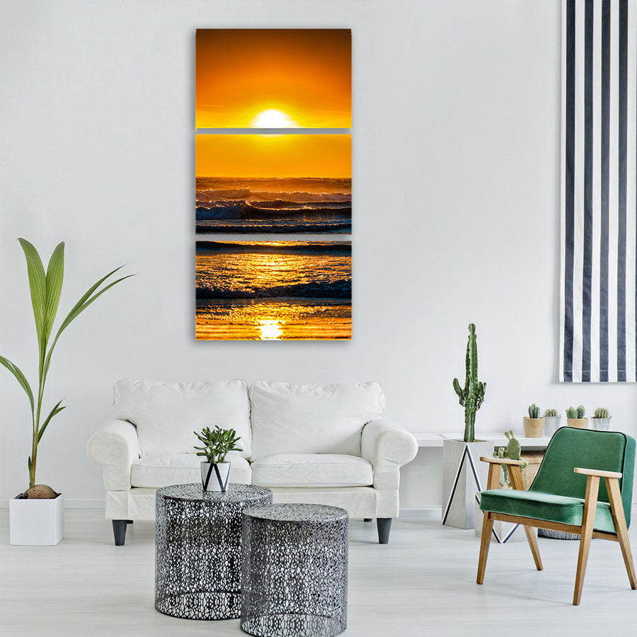 sunset ocean clouds beach sea sky Vertical Canvas Wall Art