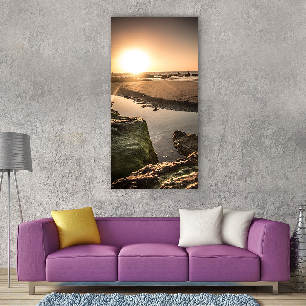 Sunset beach sea ocean nature Vertical Canvas Wall Art