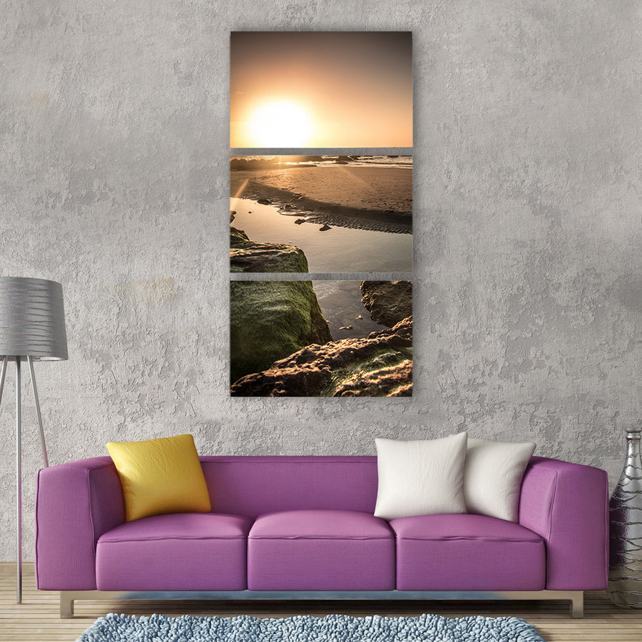Sunset beach sea ocean nature Vertical Canvas Wall Art
