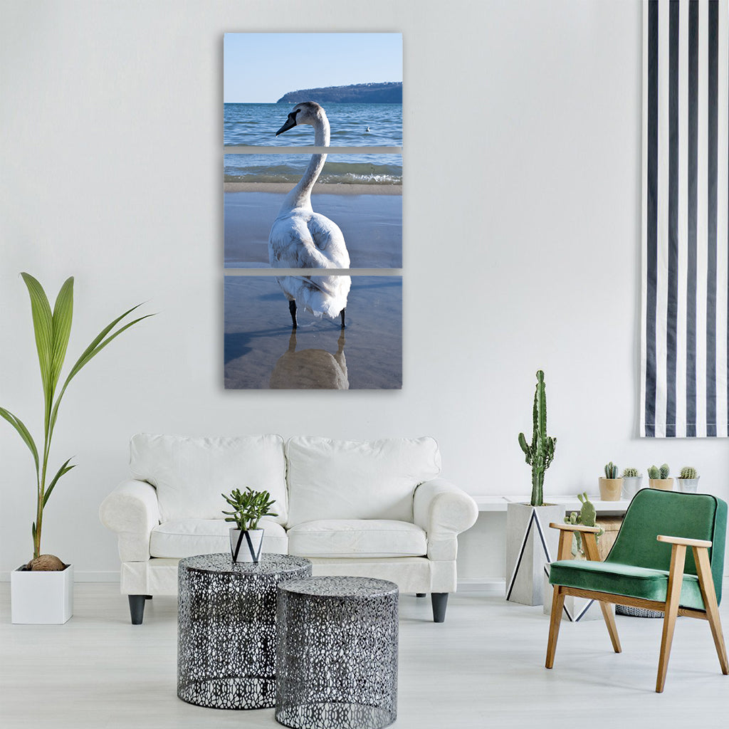 swan winter water bird landscape Vertical Canvas Wall Art