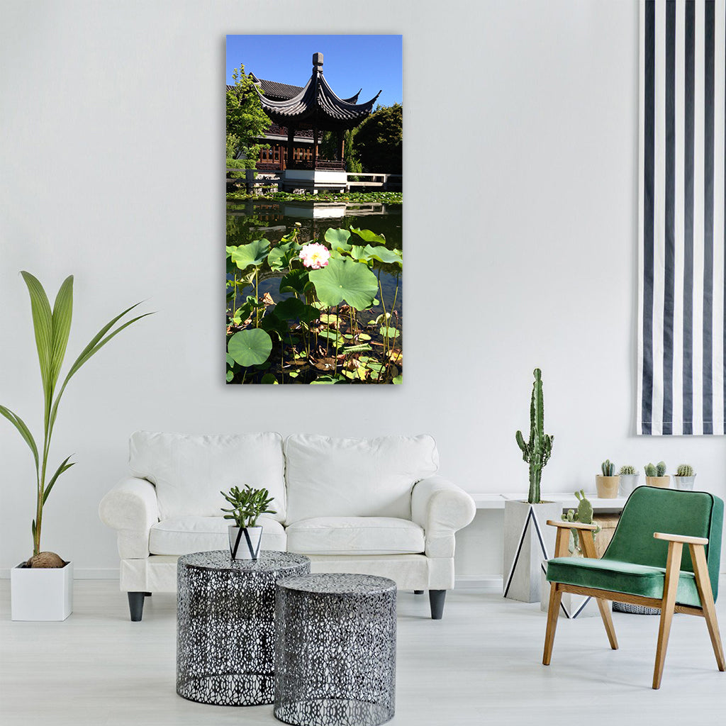 temple lotus zen basin Vertical Canvas Wall Art