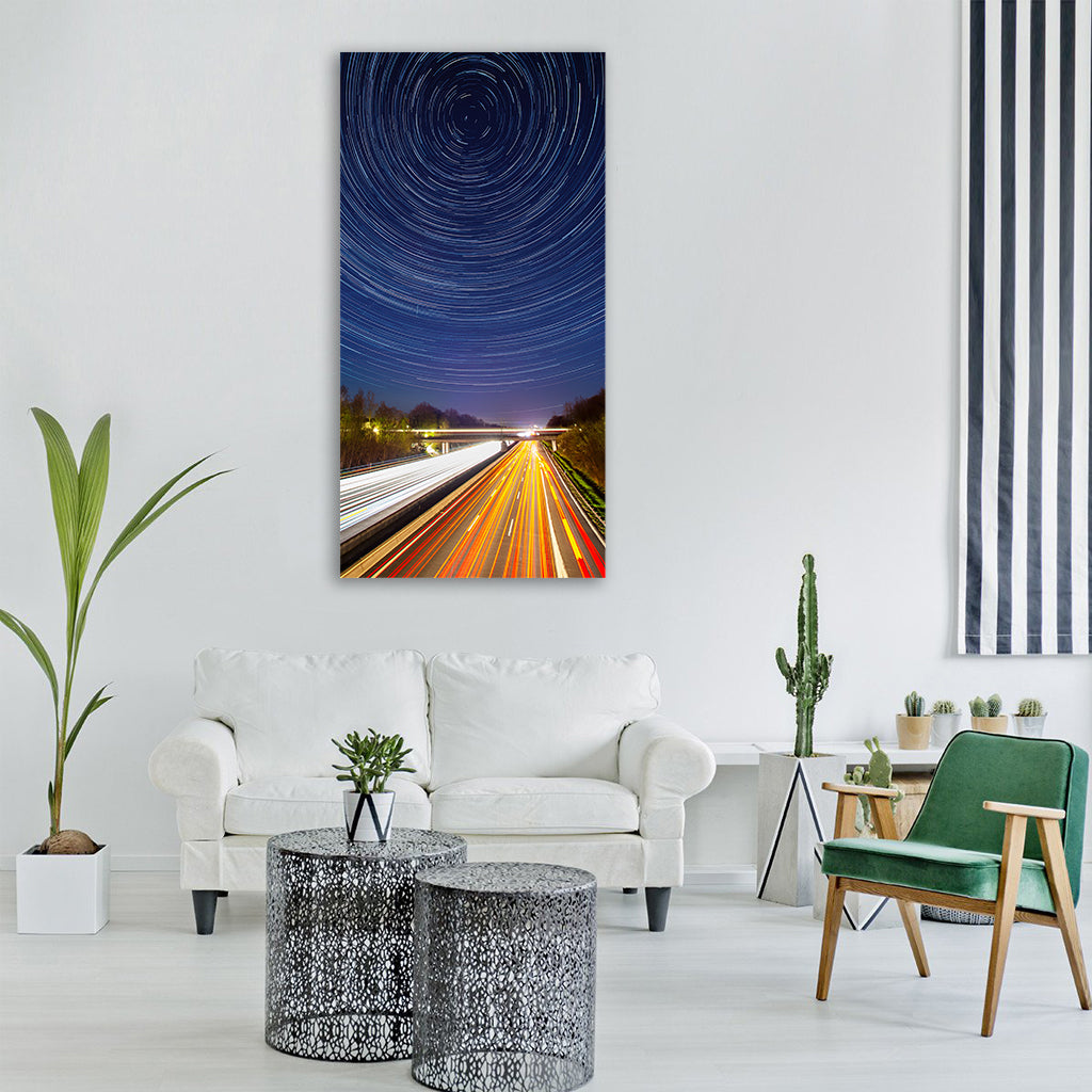 traces lights traffic night dark Vertical Canvas Wall Art