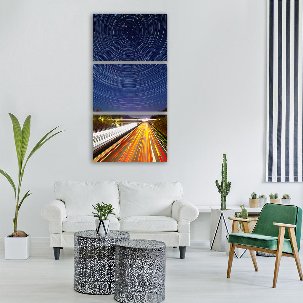 traces lights traffic night dark Vertical Canvas Wall Art