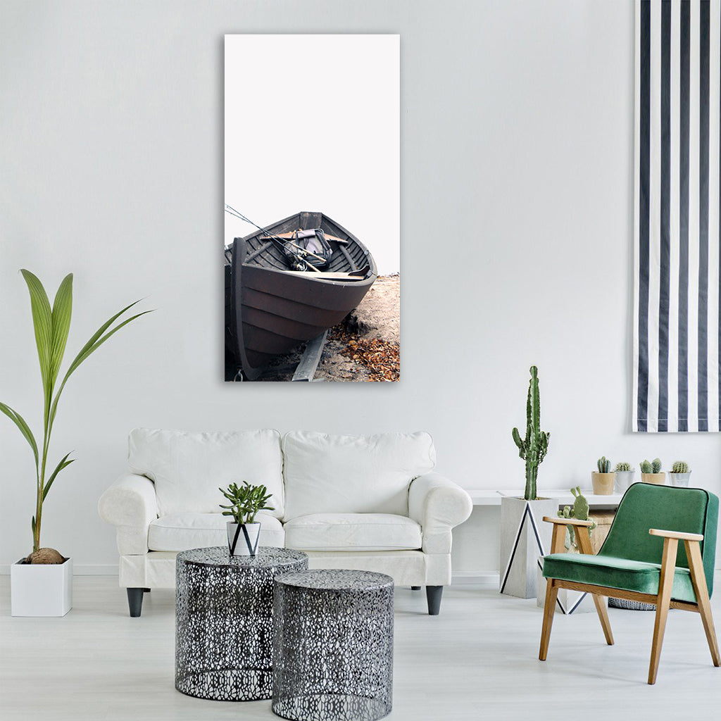 Traditional rowing boat fishing Vertical Canvas Wall Art
