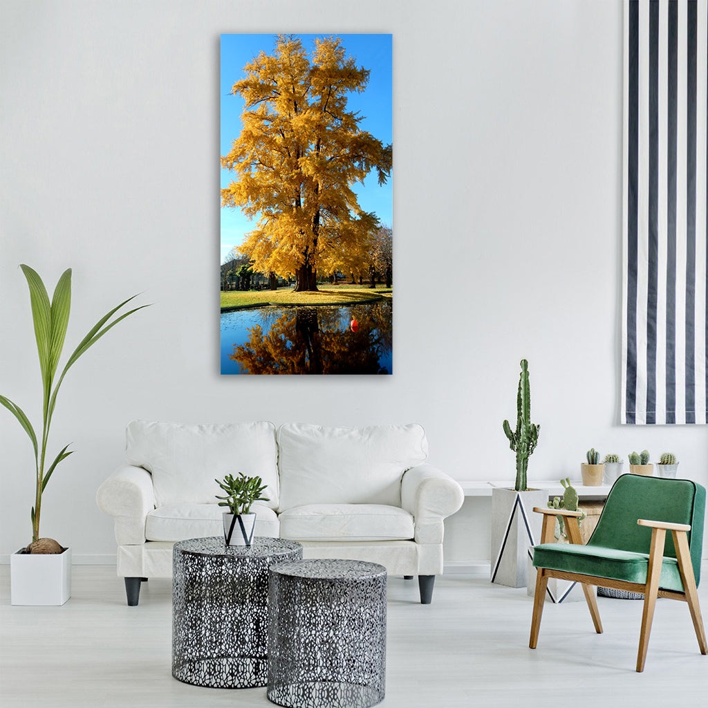 tree golden gold leaves yellow Vertical Canvas Wall Art