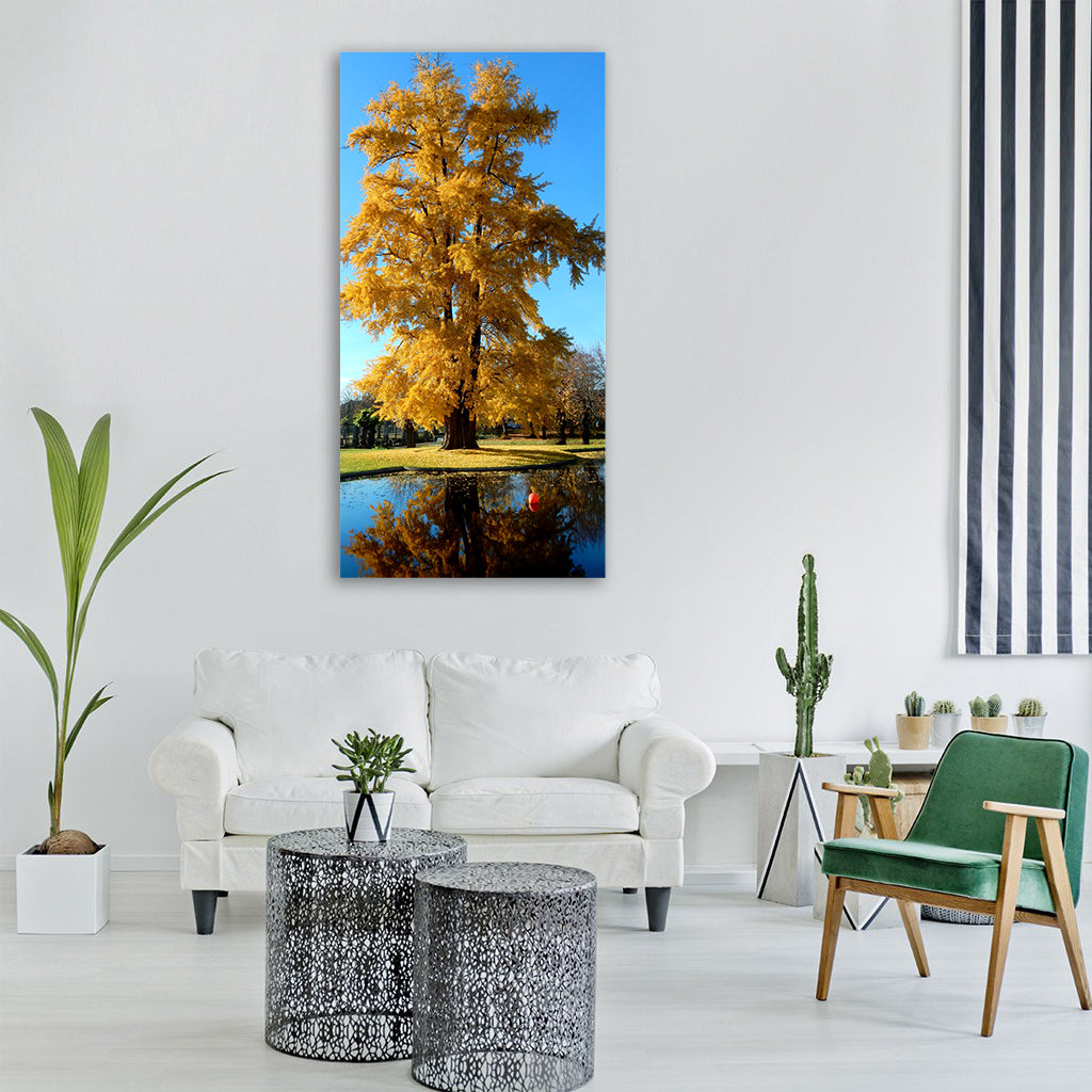 tree golden gold leaves yellow Vertical Canvas Wall Art