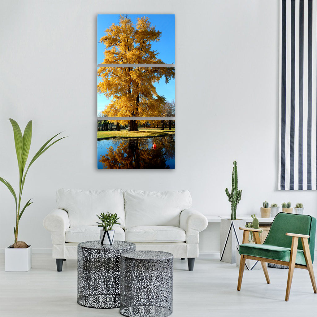 tree golden gold leaves yellow Vertical Canvas Wall Art