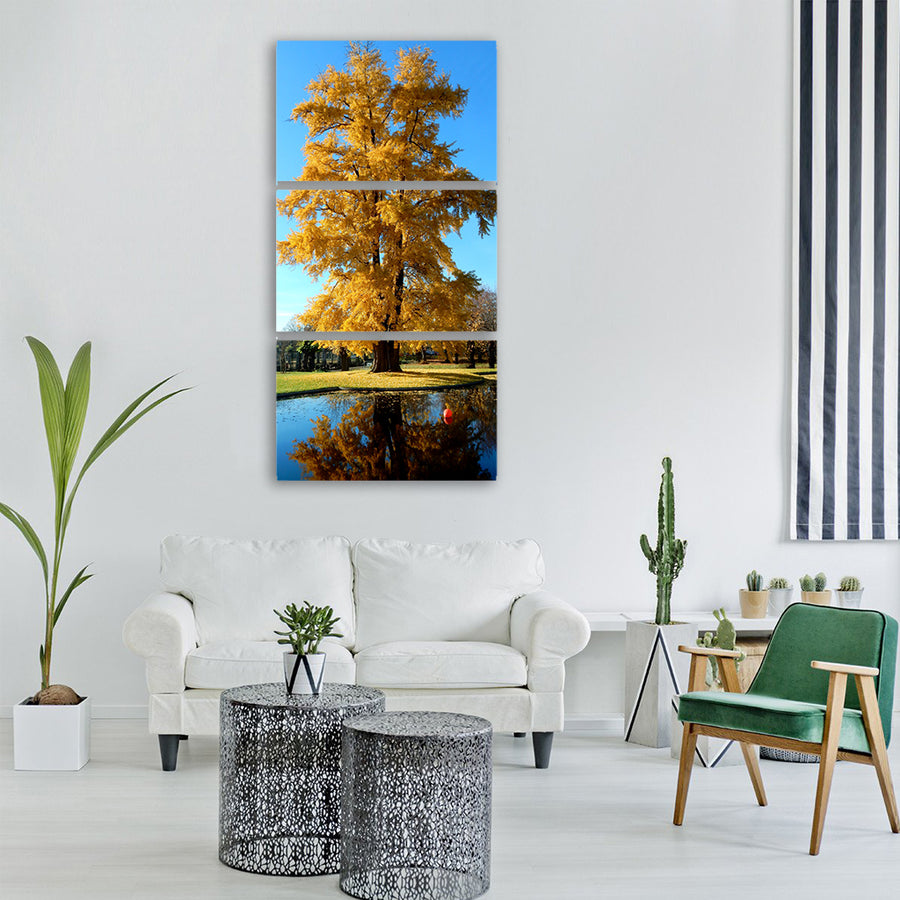 tree golden gold leaves yellow Vertical Canvas Wall Art