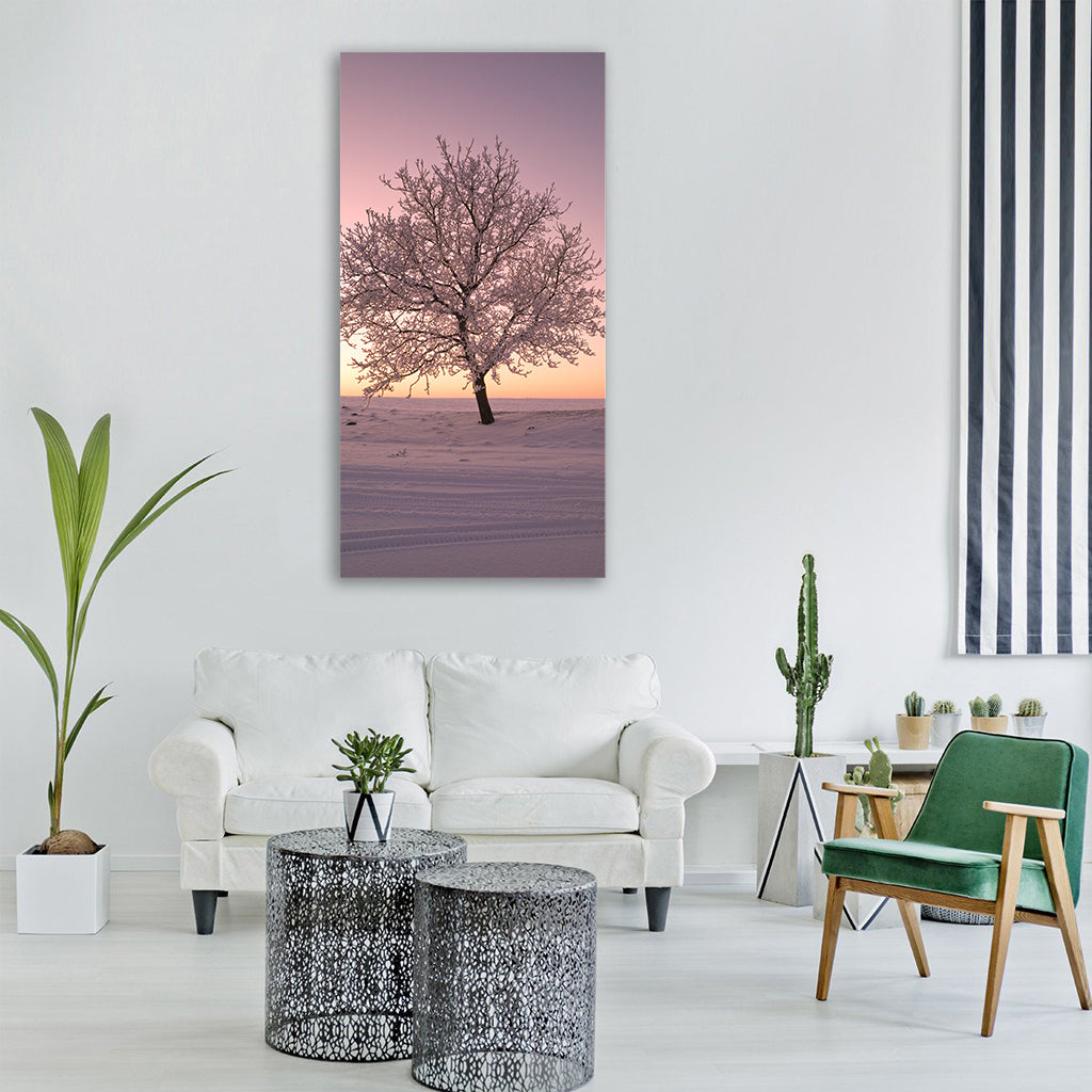 tree snow nature winter cold Vertical Canvas Wall Art
