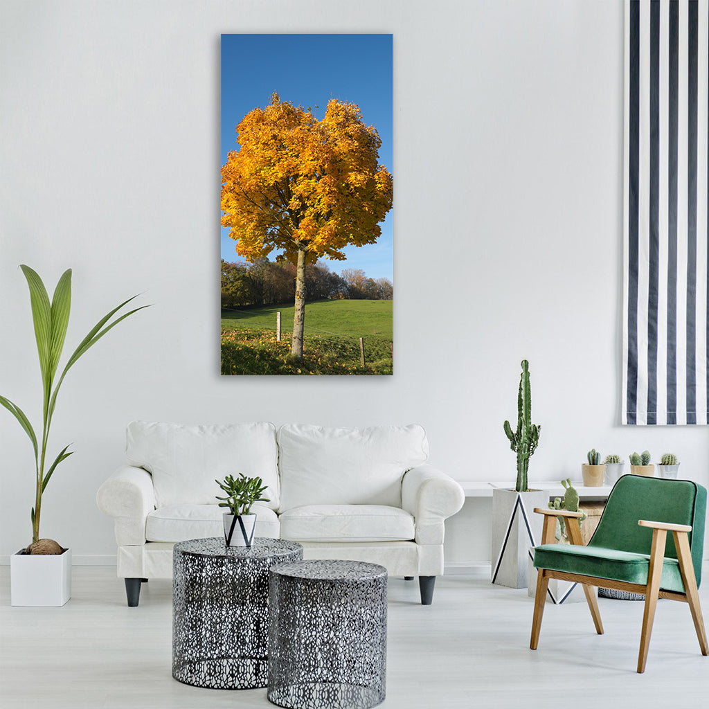 tree autumn landscape golden autumn Vertical Canvas Wall Art