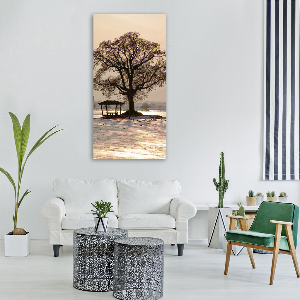 tree sunset winter impressions Vertical Canvas Wall Art