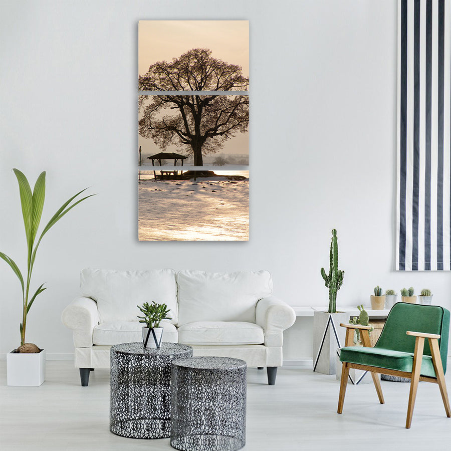 tree sunset winter impressions Vertical Canvas Wall Art