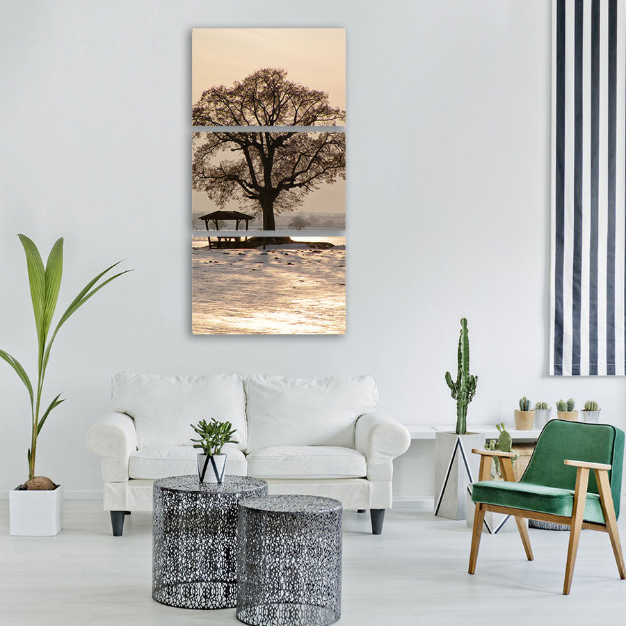 tree sunset winter impressions Vertical Canvas Wall Art