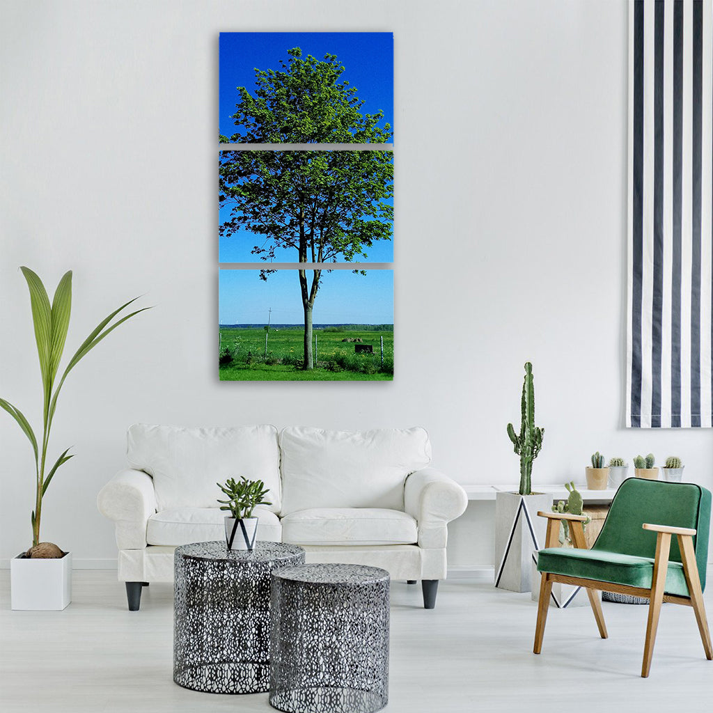 tree meadow landscape nature green Vertical Canvas Wall Art
